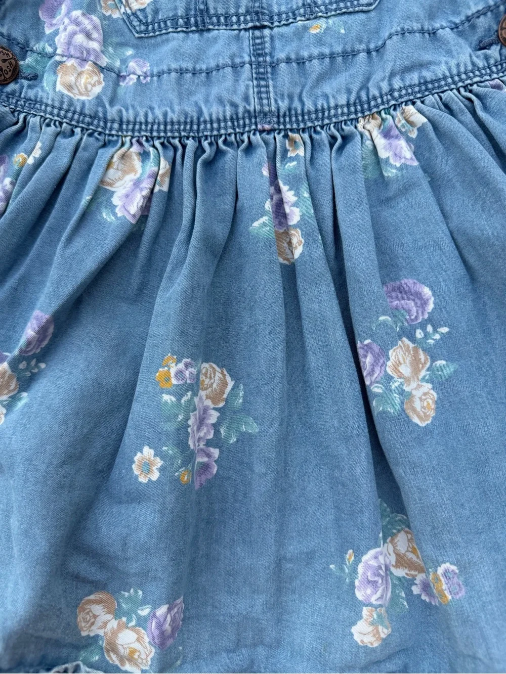 OshKosh B'gosh Blue Denim Floral Overall Dress Size 3T